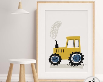 Boy nursery decor.  Construction Nursery wall art. Little Boys Room print, Tractor Print, Scandi, Nursery, Boys wall art, boys bedroom art