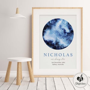 Impresión de mapa estelar de galaxia, impresión de mapa estelar, mapa del cielo nocturno, impresión de mapa estelar personalizado, impresión de constelación, regalo de Navidad, regalo personalizado