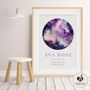 Galaxy Star Map Print, Star Chart print, Night sky map, Custom Star map print, Constellation print, Christmas Gift, Personalised gift