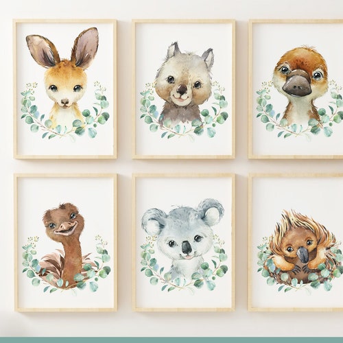 Australian Animal Nursery Wall Art Set of 6 Prints Animals Etsy Australia