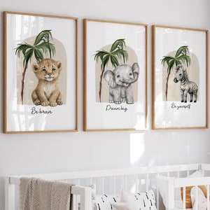 Set of 3 Safari Nursery wall art prints, Jungle animals, Neutral Nursery decor, Affirmation prints, Safari Animals, Sage green, baby nursery