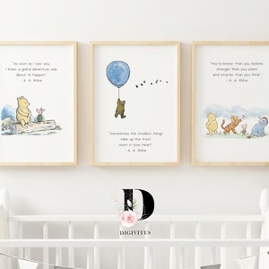 Classic Winnie-the-Pooh set of 3 prints. Gender Neutral Nursery, Winnie-the-Pooh inspirational quotes, new baby gift, boy nursery decor