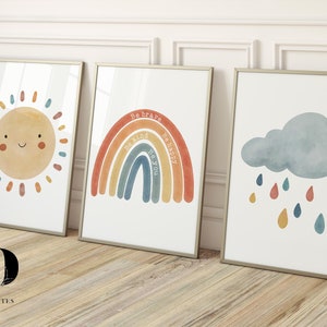 Boho Rainbow set of 3 Nursery art prints, Affirmations for kids, Nursery wall art, Rainbow Sun print, Nursery decor, Digital Nursery art