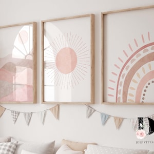 Boho Nursery prints rainbow, Blush pink nursery, nursery decor girl, Sunshine print, Abstract Art, Boho Nursery decor, Girls bedroom decor