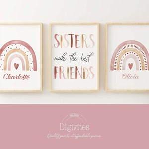Personalised Sisters print, Sisters make the best friends with personalised rainbow wall art. Beautiful Christmas present