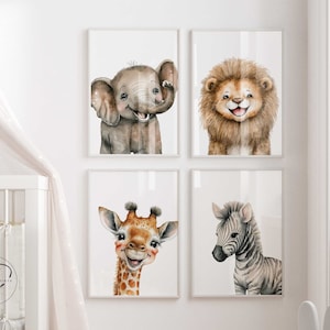Digital Safari Nursery prints set of 4, jungle baby animal prints, safari nursery decor, jungle nursery decor, Printable safari nursery