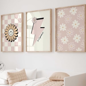 Set of 3 Nursery Daisy Wall art, Floral wall art, Girls room art, Boho nursery, Blush pink wall art, Girl Power Print, Baby girl wall art