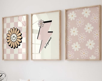 Nursery Daisy Wall Art Set, Boho Girl Power Prints (Digital Download)