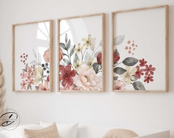 Boho Floral Nursery Wall Art , Set of 3 Wildflower Prints, Baby Girl ...