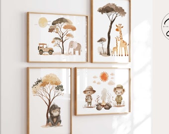 Safari Nursery Animal Prints, Beige Jungle Decor (Digital Download)