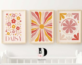 Baby Girl Nursery wall art, Nursery artwork, Girls bedroom decor, Nursery decor girl, Retro flower print, Floral wall art, Nursery printable