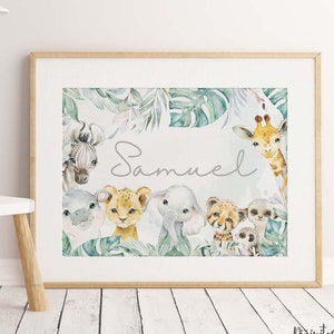 Baby, Boy nursery decor. Safari Animals, Jungle Animals Nursery wall art. Little Boys bedroom print, Watercolour Safari Name Art print