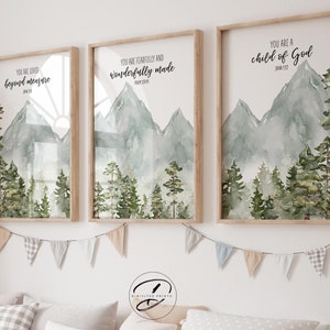 Set of 3 Christian nursery decor, baby bible verse wall art, watercolour prints, Scripture Print, Nature wall art, woodland nursery decor