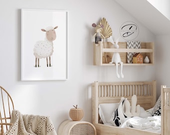 Lámina infantil de ovejas, arte mural de animales de granja (descarga digital)