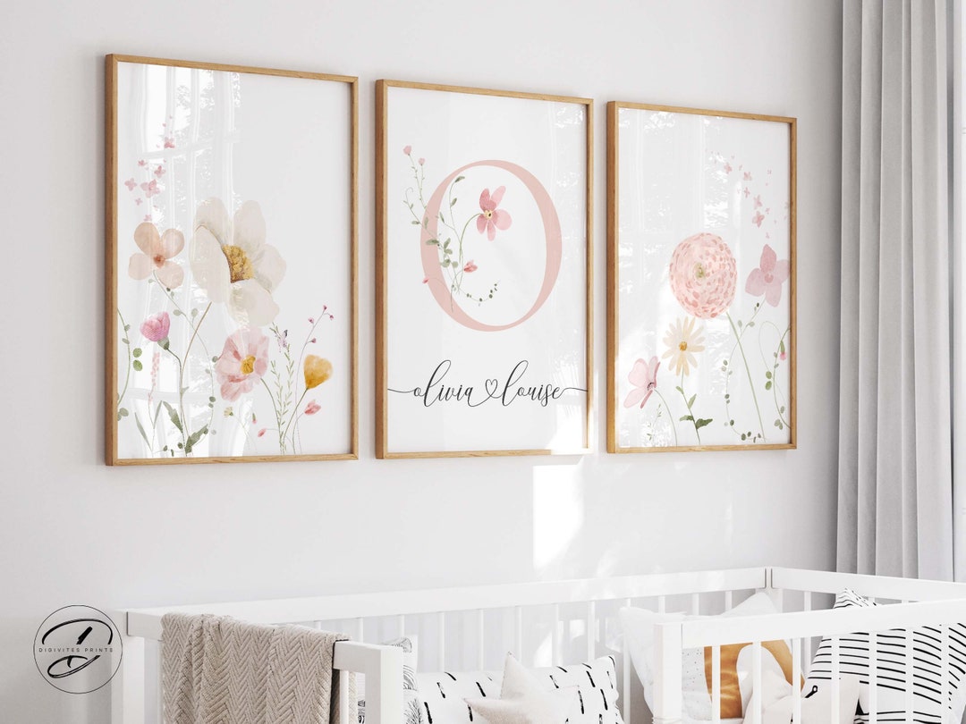 Custom Boho Wildflowers Nursery Prints, Floral Name Nursery Wall Art ...