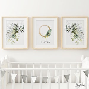 Nursery Wall Art 3 set print. Personalised with your childs name. Botanical print. Neutral Nursery print. Nursery Decor. Floral Print.