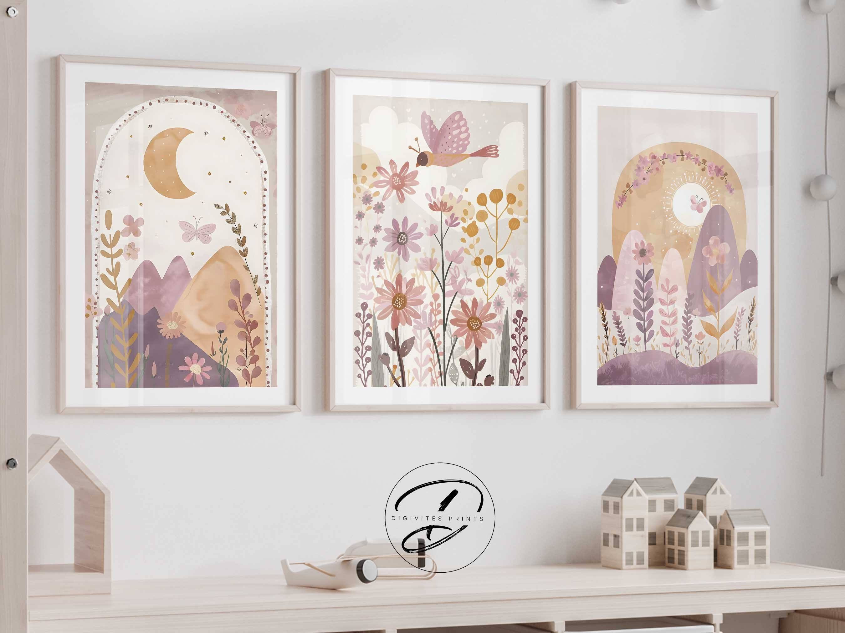 Digital Boho Rainbow Set of 3 Nursery Prints, Girl Nursery Wall Art ...
