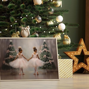 Vintage Christmas Wall art print, Nutcracker Ballet Christmas Print, Christmas Printable, Black Ballerina Christmas poster, Holiday decor