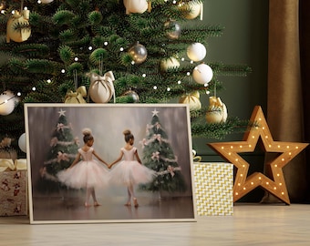 Vintage Nutcracker Ballet Christmas Print, Black Ballerina Poster (Digital Download)