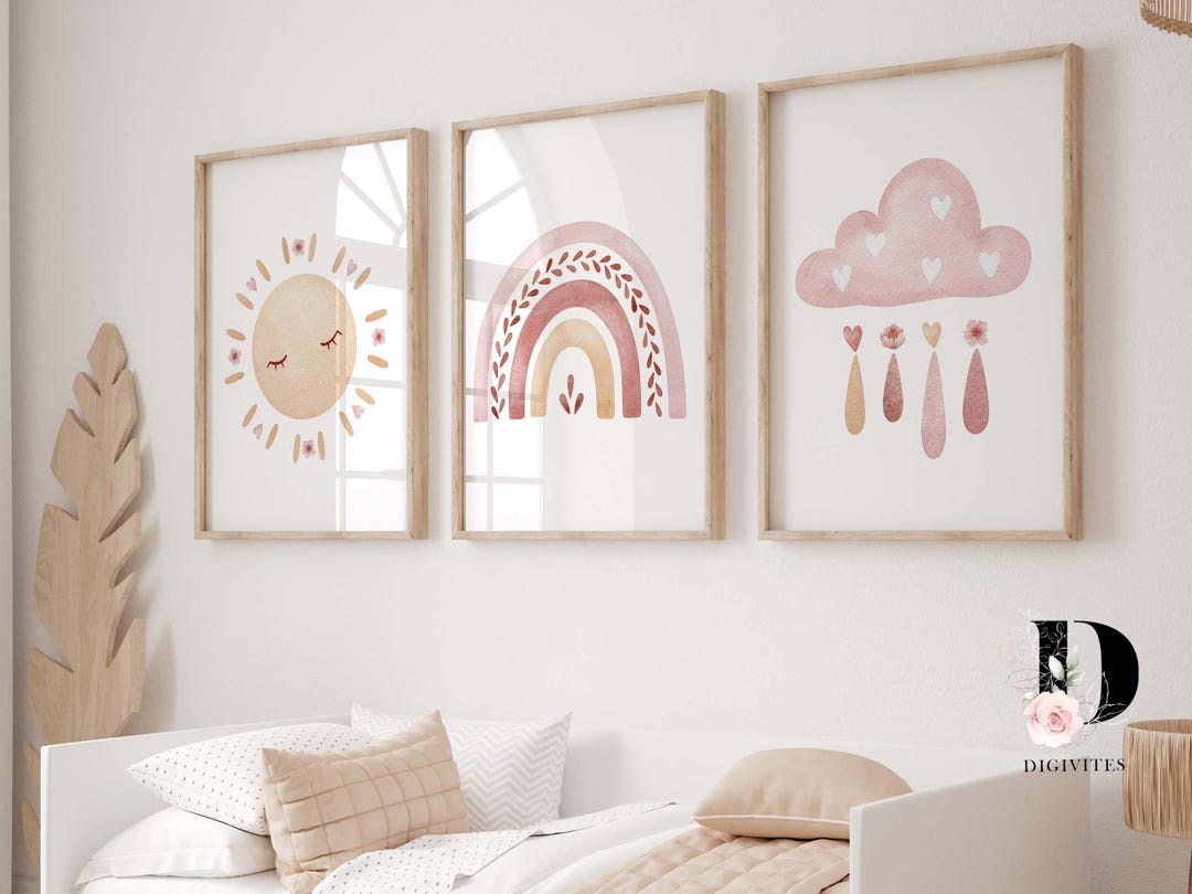 Boho Rainbow Set of 3 Nursery Prints, Girl Nursery Wall Art, Nursery ...
