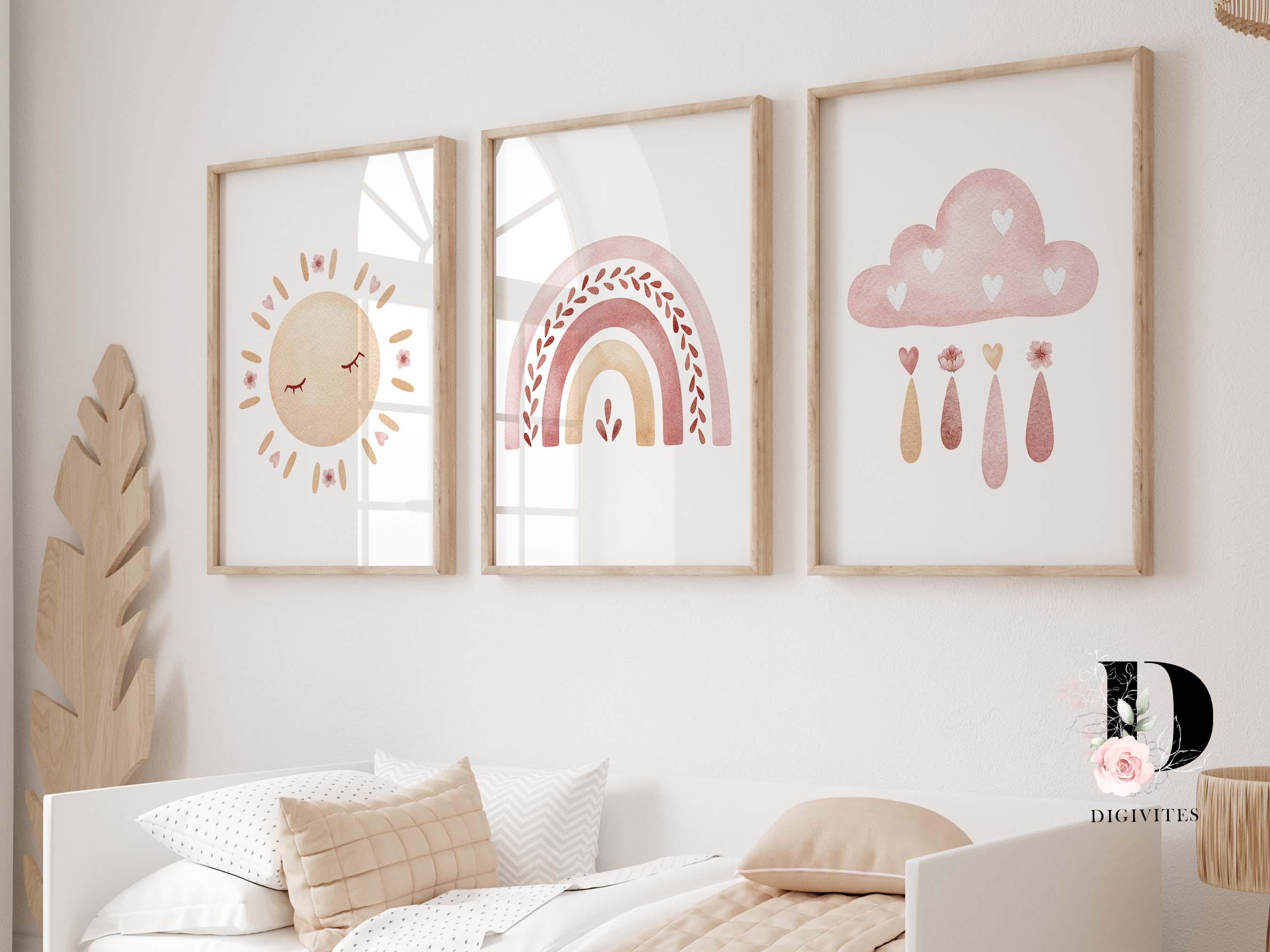 Boho Rainbow Set of 3 Nursery Prints, Girl Nursery Wall Art, Nursery ...