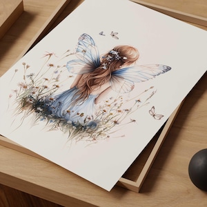 DIGITAL Fairy Garden Print, Kids Fairy Prints, Floral Nursery Wall Art, Nursery Fairy Theme Decor, Girls Fairy Wall Art, nursery decor girl