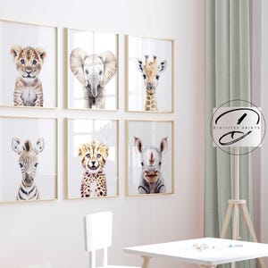 Set of 6 ORIGINAL Safari Animal Nursery wall art prints, Nursery Gallery wall, Jungle nursery decor, Nursery artwork, Baby animal prints