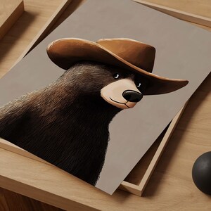 DIGITAL Bear Cowboy Nursery Wall Art, Cowboy Print, Toddler boy room decor, Playroom decor, Kids room decor, Western Print, Printable art