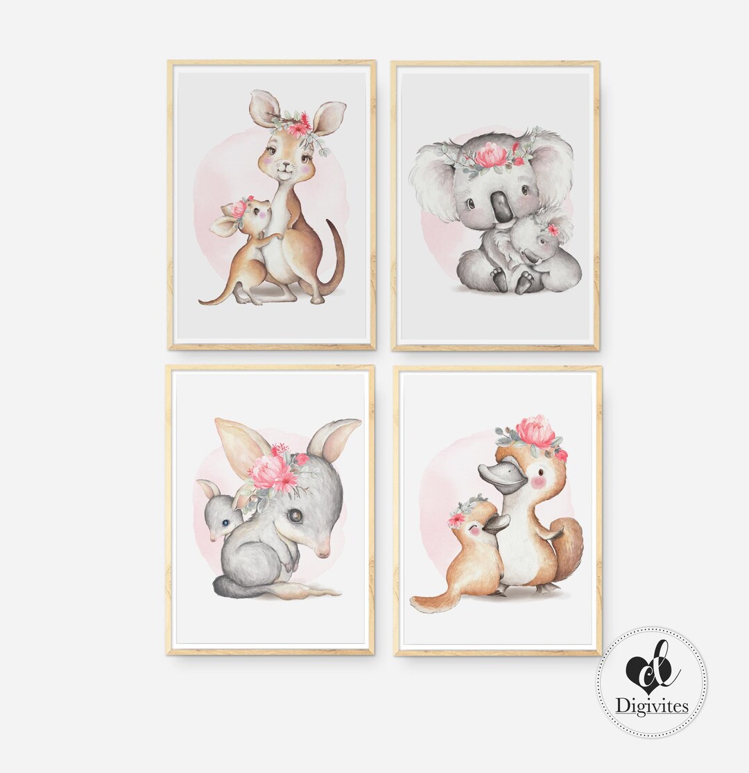 Girl Nursery Decor. Australian Animals Nursery Wall Art. Set Etsy