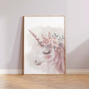 ORIGINAL Unicorn wall art, Printable Unicorn art, Girls room decor, Unicorn blush pink prints, Unicorn wall decor, girls bedroom prints