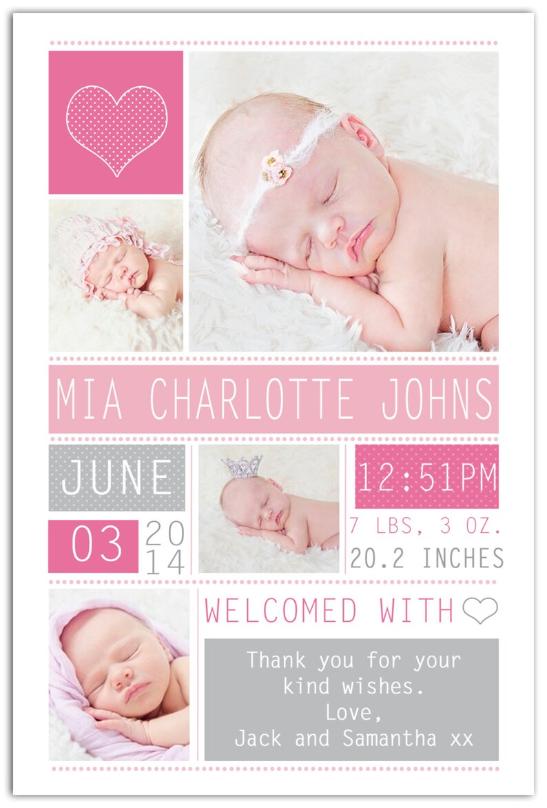 Photo Birth Announcement/girl Baby Announcement/personalized Etsy