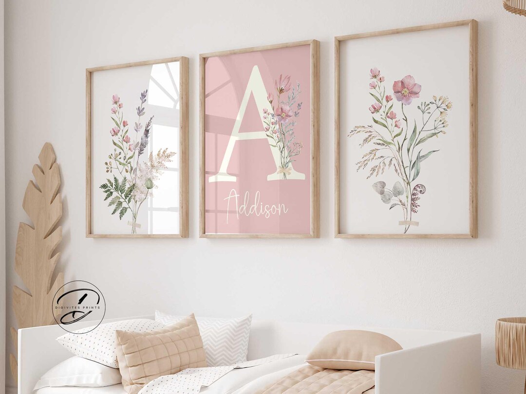 Personalized Wildflower Nursery Wall Art, Floral Name Art Print, Boho ...