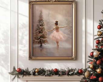 Vintage Christmas Wall art print, Nutcracker Ballet Christmas Print, Christmas Printable, Ballerina Christmas poster, Holiday decor, Digital