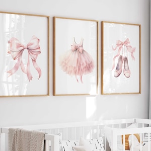 Conjunto de 3 impresiones artísticas de pared originales de bailarinas, decoración de habitación de niñas, impresiones artísticas de pared para guardería, arte de pared rosa suave, bailarina de ballet rosa, arte de pared imprimible