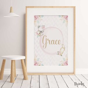 Girl, Nursery Bedroom decor, Name Art Nursery wall art, Girls Room print, Australian Animal Wall Art, Personalised with your childs name