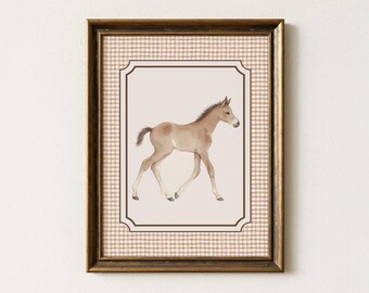 Watercolor Foal Print, Rustic Gingham Nursery Decor (Digital Download)