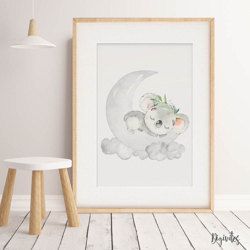 Nursery Wall Art Prints. Baby Nursery decor. Australian Nursery Art. Set of 3. Koala, Kangaroo, Platypus, Southern Cross, Clouds, Moon. star image 3