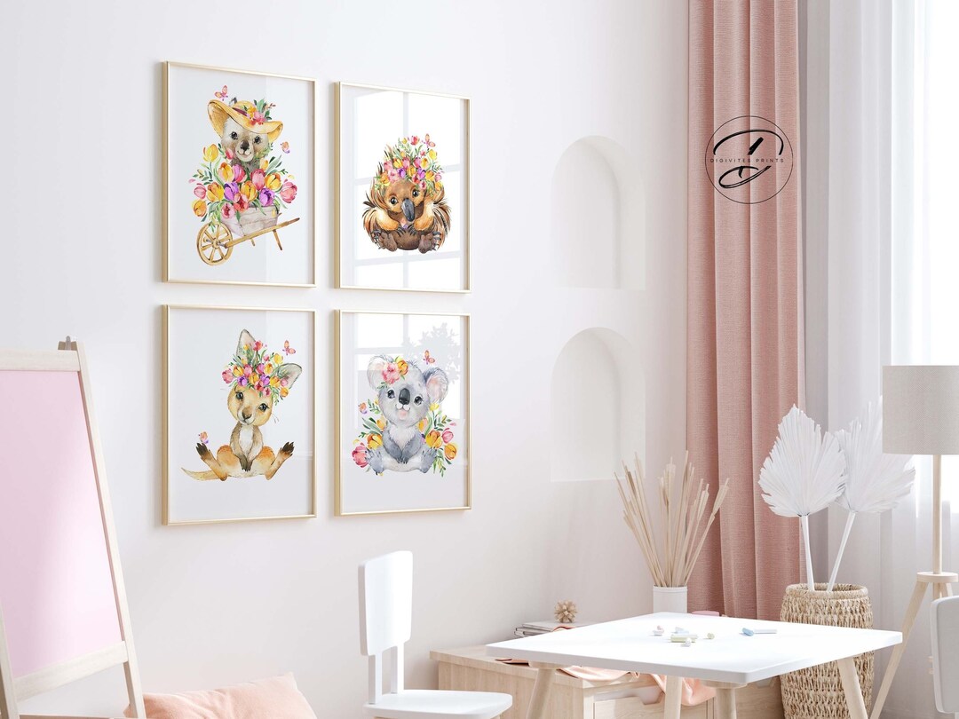 Set of Four Australian Animal Nursery Wall Art Prints With Bright ...