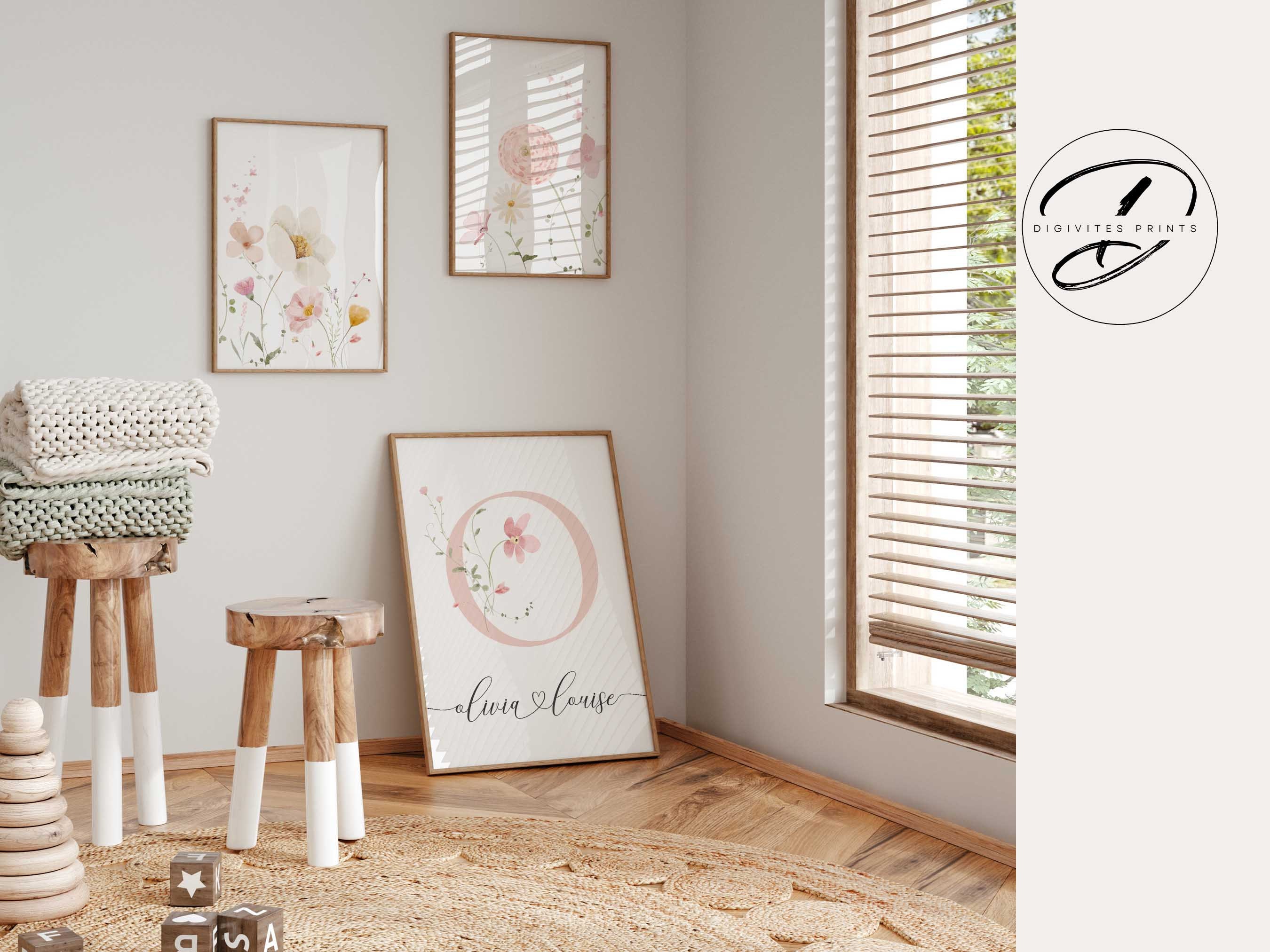 Custom Boho Wildflowers Nursery Prints, Floral Name Nursery Wall Art ...