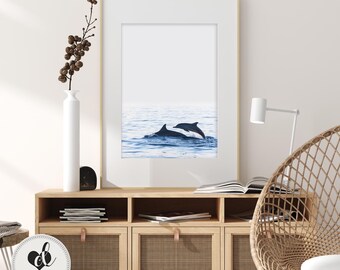 Dolphin Print | Beach Wall Art | Ocean Wall Art | Coastal Wall Art |  Dolphin Art | Minimalist Art | Navy Ocean | Deep blue Ocean