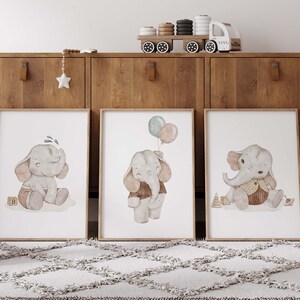 Set of 3 Elephant Nursery Wall Art Prints, Safari Nursery Decor, Baby ...