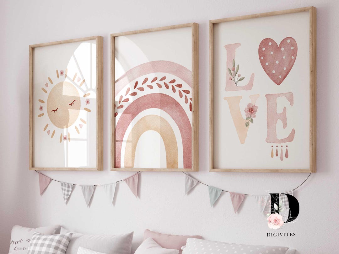 Boho Rainbow Set of 3 Nursery Prints, Digital Girl Nursery Wall Art ...