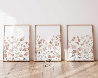 Grafika do pokoju dziecięcego z dzikimi kwiatami, dekoracja boho dla dziewczynki (do pobrania w wersji cyfrowej)