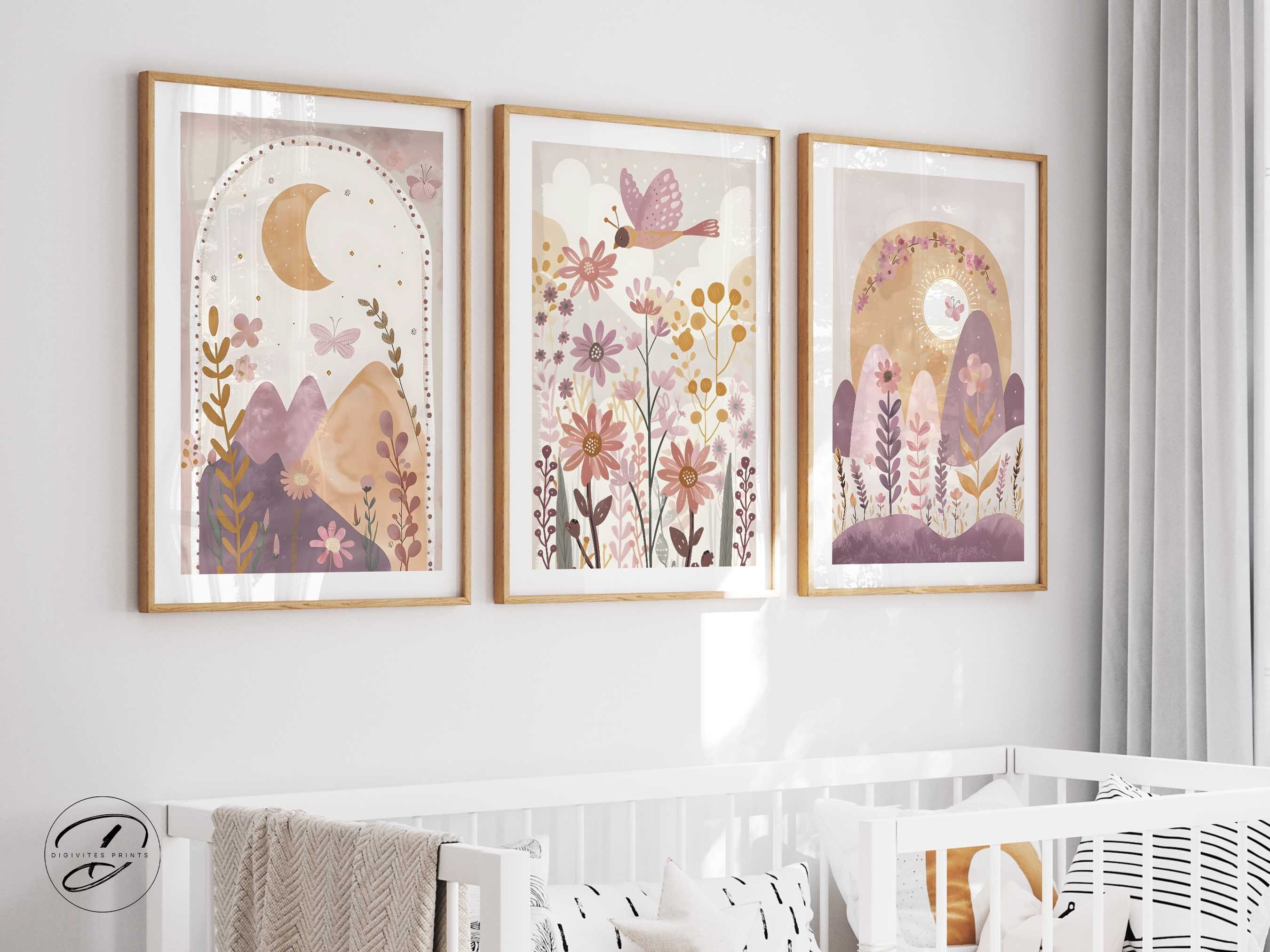 Digital Boho Rainbow Set of 3 Nursery Prints, Girl Nursery Wall Art ...