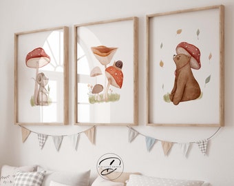 Woodland Print, Neutral Nursery print, Mushroom print, Boho nursery decor, Gender neutral decor,