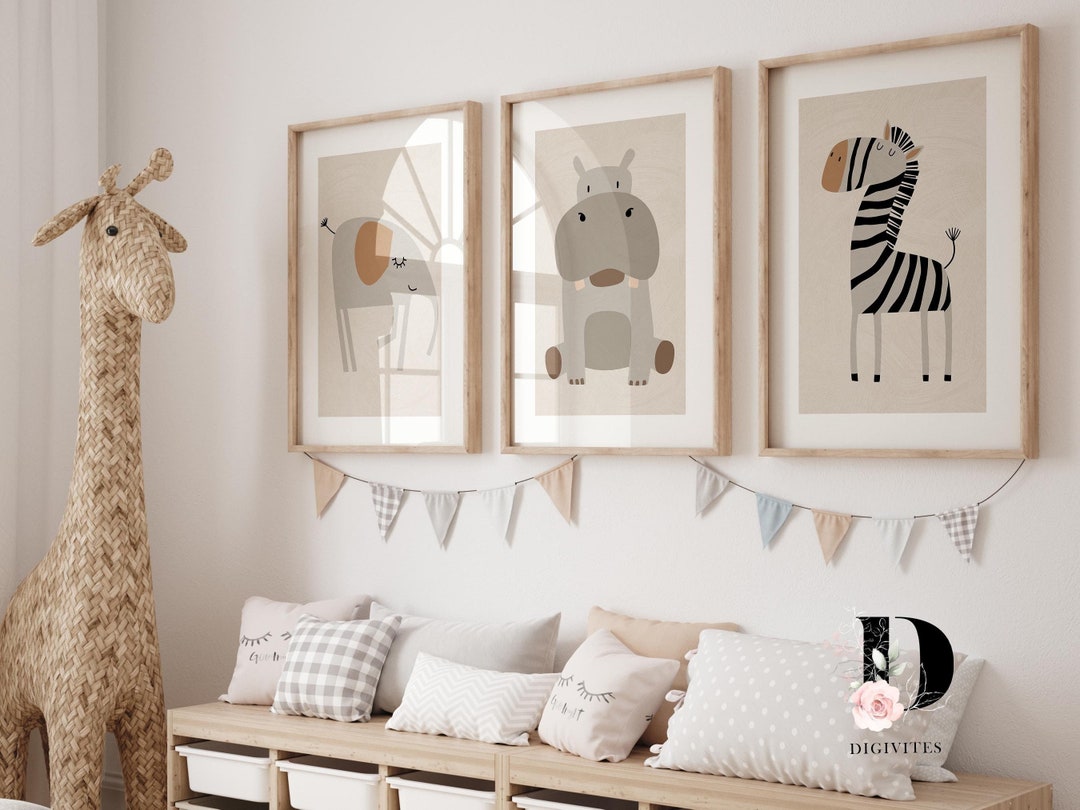 Safari Animal Nursery Prints, Set of 3 Baby Animal Prints, Nursery ...
