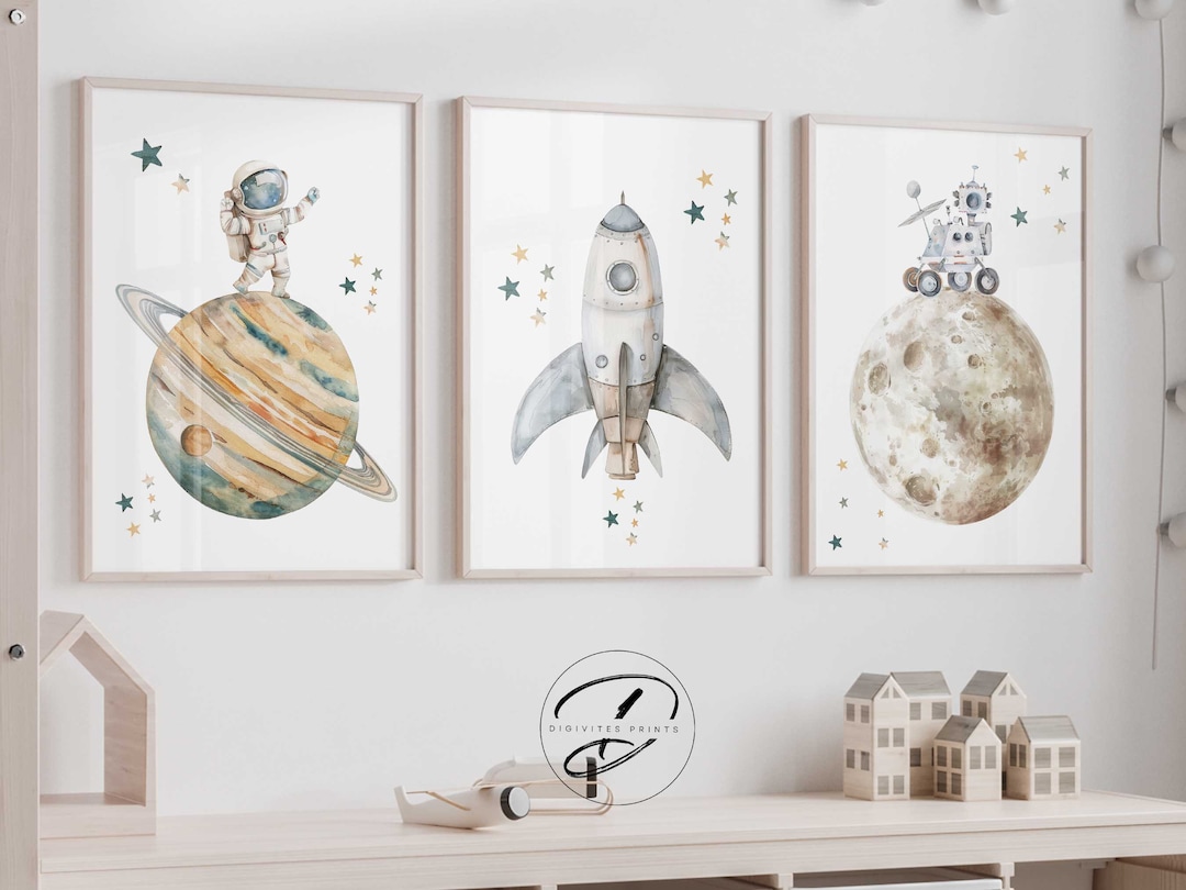 Set of 3 Space Prints, Outer Space Printable Wall Art, Astronaut ...