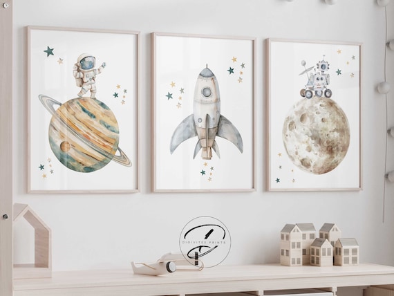 Set of 3 Space prints, Outer space Printable wall art, Astronaut Posters, DIGITAL DOWNLOAD, Boys room wall art, Rocket ship, Planet prints