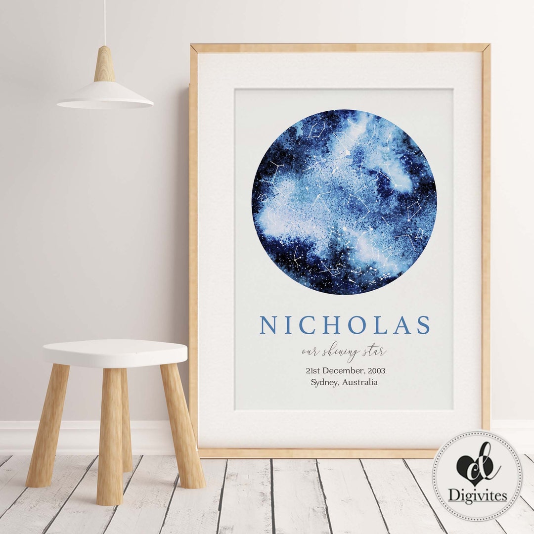Galaxy Star Map Print, Star Chart Print, Night Sky Map, Custom Star Map ...