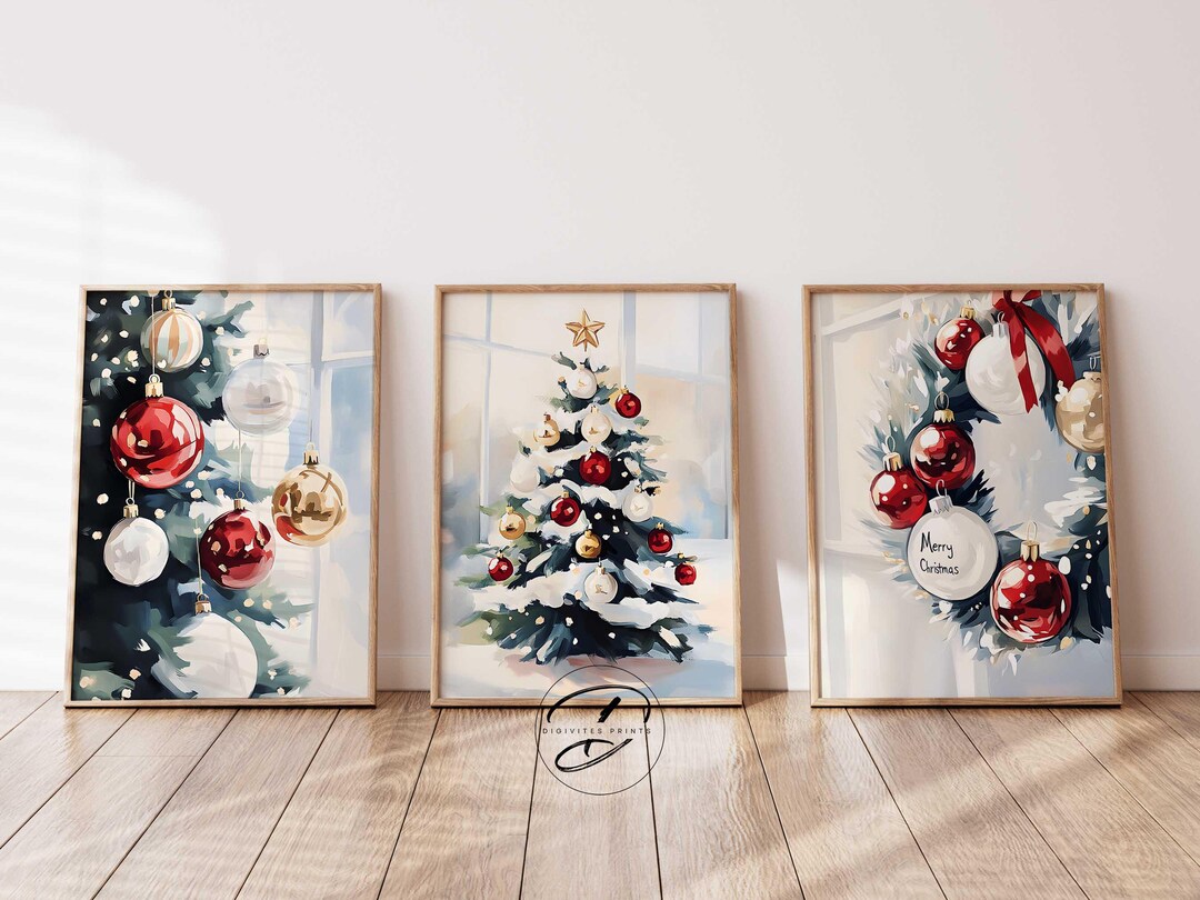 Set of 3 Christmas Wall Art, Christmas Tree Prints, Holiday Decor ...